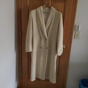 Off White Double Breasted Long Wool Coat with Brass buttons , Women's Size 8.
